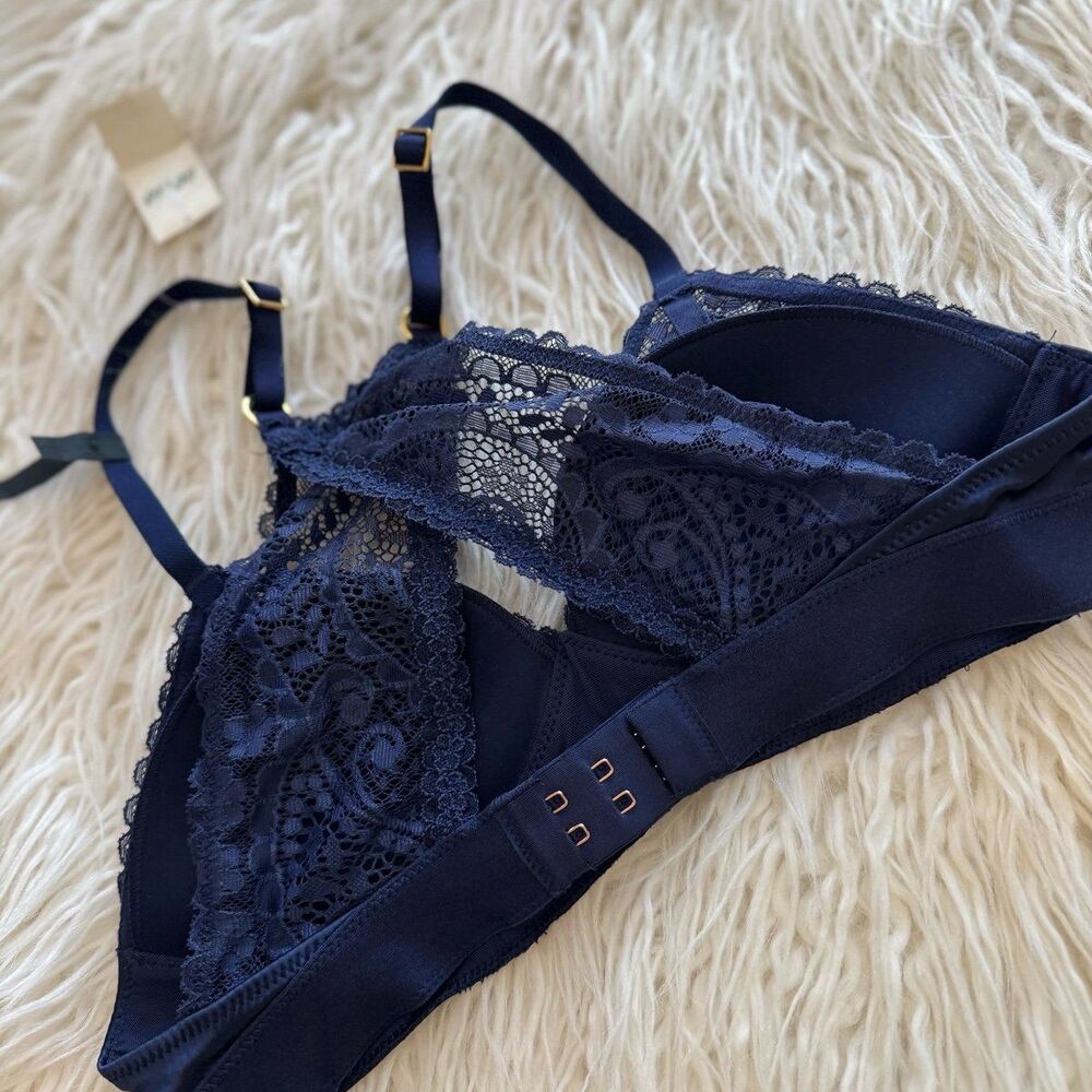 Aerie Real Power Wireless Push Up Paisley Lace Bra Blue Size 32A - Picture 5 of 7